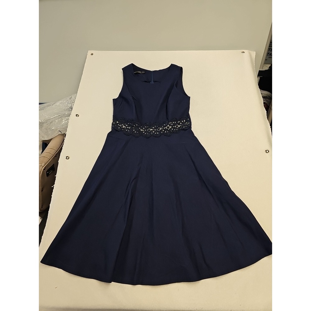 HOMEYEE Navy Blue Sleeveless Fit and Flare Lace Waist Cocktail Dress US 10 XL